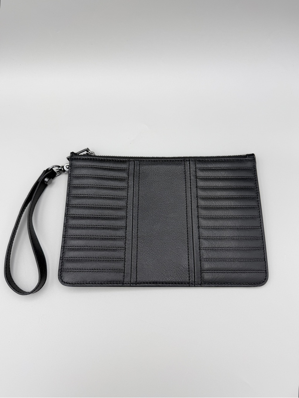 Botkier NY Black Quilted Leather Moto Wristlet Clutch Organizer